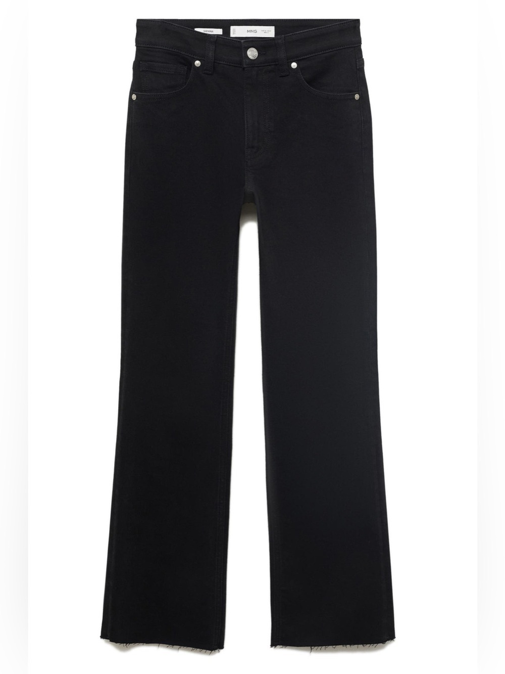 Mango Sienna Black Flared Crop Raw-Hem Jeans